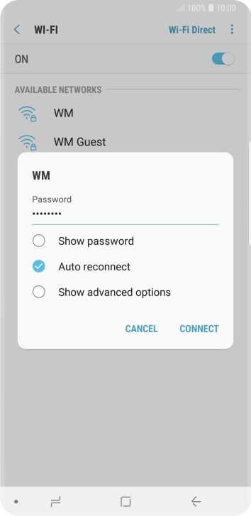 Key in the password for the WiFi network and press CONNECT.
