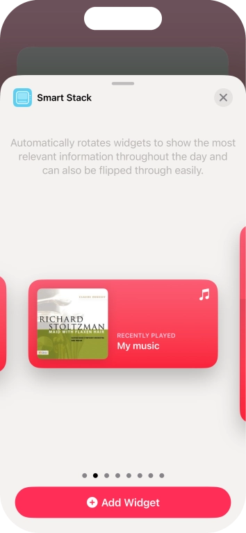 Slide your finger right or left on the screen to select the required widget size.