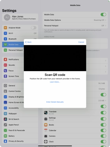 Place the QR code you've received inside the tablet camera frame to scan the code.