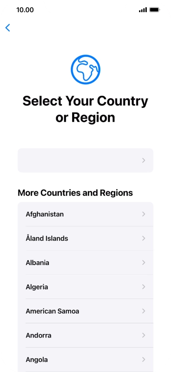 Press the required country or area. Press the required country or area.