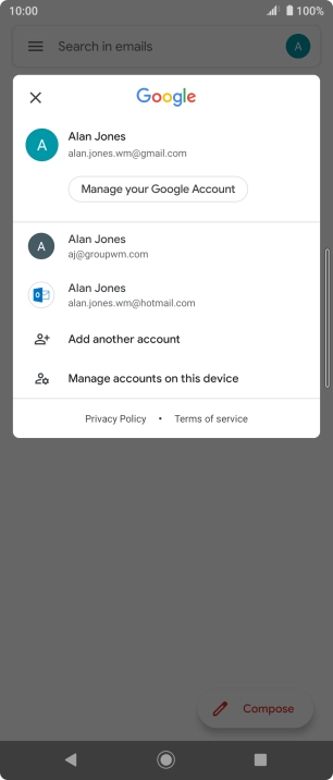 Press the required account.