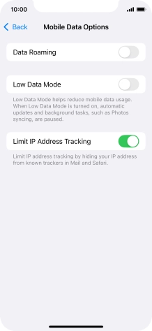Press the indicator next to 'Low Data Mode' to turn the function on or off.