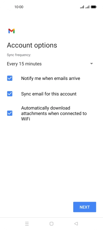 If this screen is displayed, you email account has been recognised and set up automatically. Follow the instructions on the screen to key in more information and finish setting up your phone.