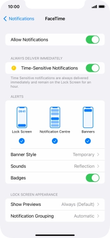Press the indicator next to 'Allow Notifications' to turn notifications for the selected application on or off.