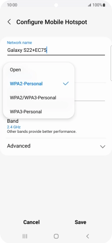 Press WPA3-Personal to password protect your WiFi hotspot.