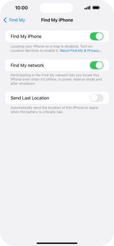 Press the indicator next to 'Find My network' to turn the function on or off. If you turn on the function, you need to follow the instructions on the screen to finish the activation.