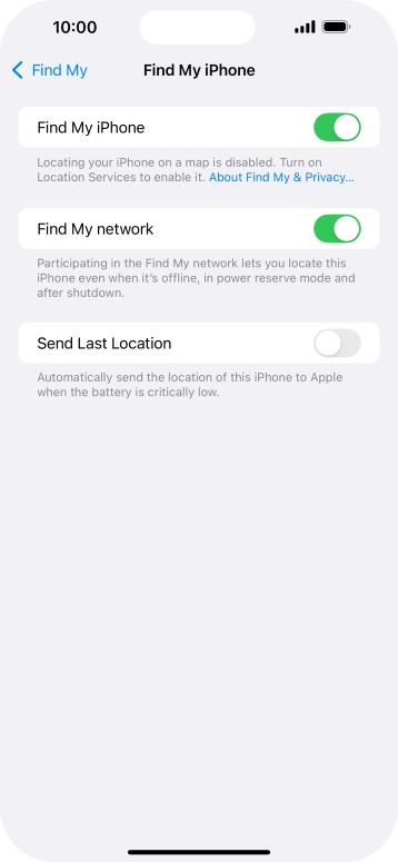 Press the indicator next to 'Find My network' to turn the function on or off. If you turn on the function, you need to follow the instructions on the screen to finish the activation.