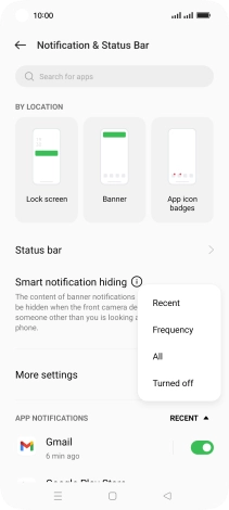 Press the required setting.