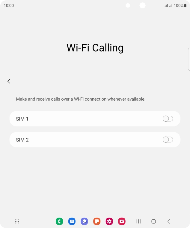 Press the indicator next to the required SIM to turn the function on or off.