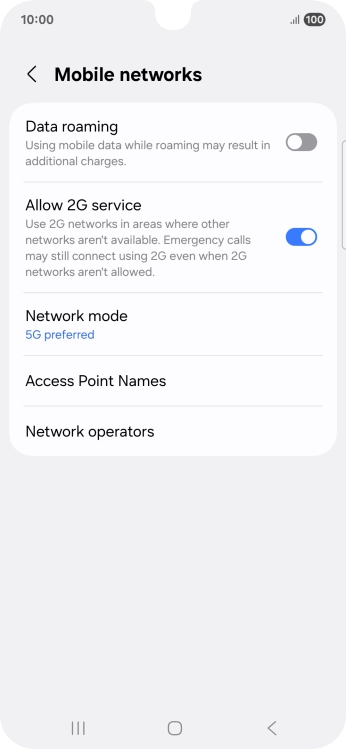 Press the indicator next to 'Data roaming' to turn the function on or off.