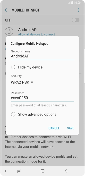 Press the field below 'Network name' and key in the required name.