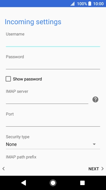 Press the field below 'IMAP server' and key in the name of your email provider's incoming server.