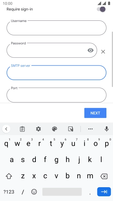 Press the field below 'Port' and key in 25. Press the field below 'Port' and key in 25.