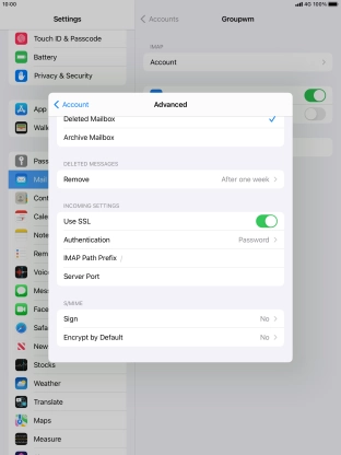 Press the indicator next to 'Use SSL' to turn off the function.