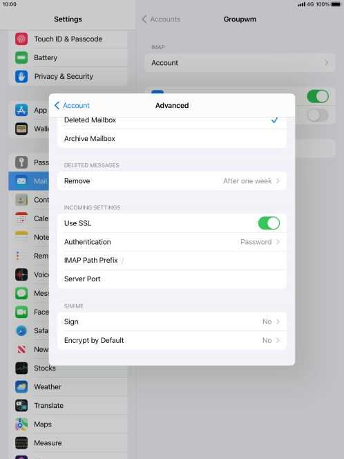 Press the indicator next to 'Use SSL' to turn off the function.
