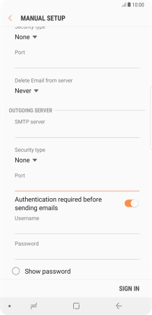 Press the field below 'Username' and key in the username of your email provider's outgoing server.