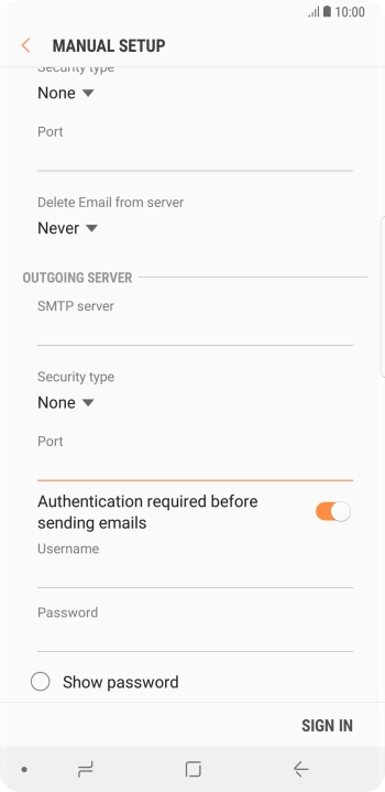 Press the field below 'Username' and key in the username of your email provider's outgoing server.