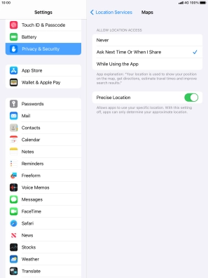 Press the required setting to turn the function on or off.
