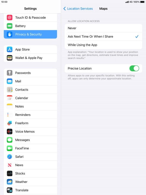 Press the required setting to turn the function on or off.