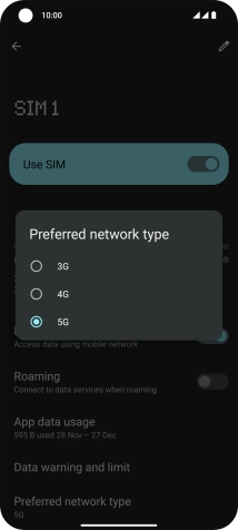 Press the required network mode.