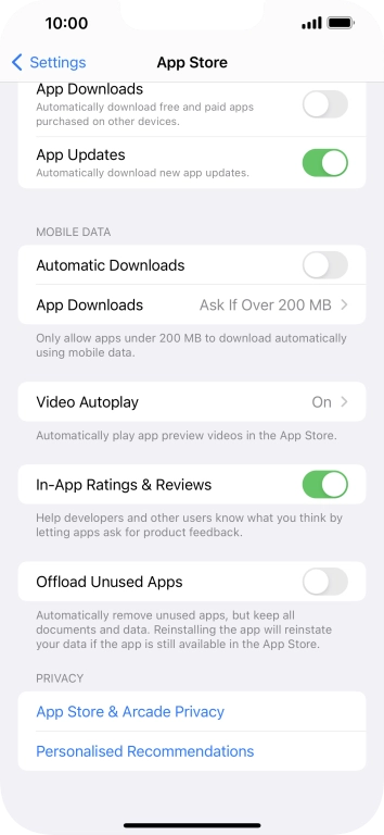 Press the indicator next to 'Offload Unused Apps' to turn the function on or off.