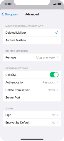 Press the indicator next to 'Use SSL' to turn off the function.