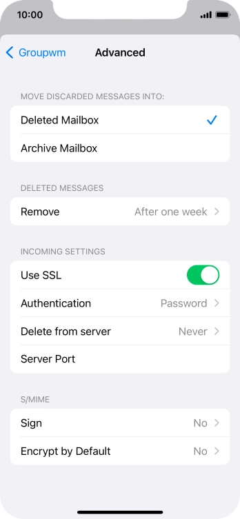 Press the indicator next to 'Use SSL' to turn off the function.