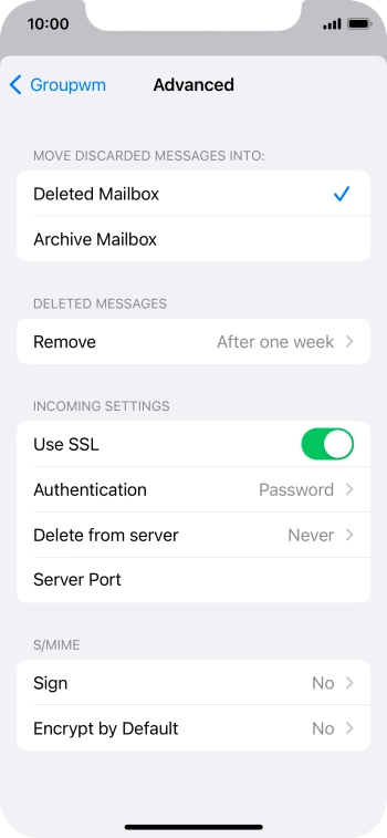Press the indicator next to 'Use SSL' to turn off the function.