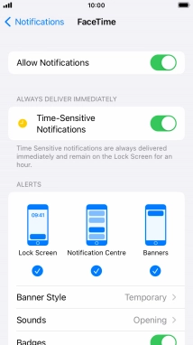Press the indicator next to 'Allow Notifications' to turn notifications for the selected application on or off.