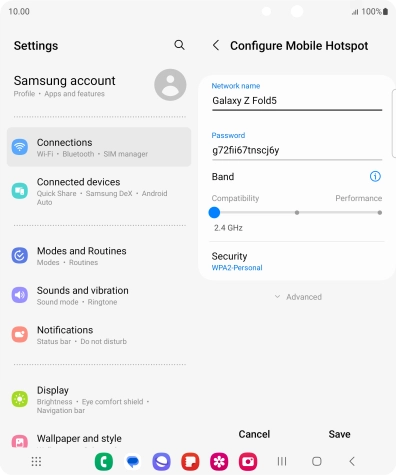 Press the field below 'Network name' and key in the required name.
