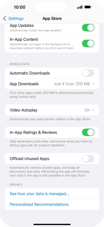 Press the indicator next to 'Offload Unused Apps' to turn the function on or off.