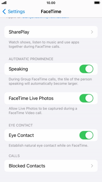 Press the indicator next to 'Eye Contact' to turn the function on or off. Press the indicator next to 'Eye Contact' to turn the function on or off.