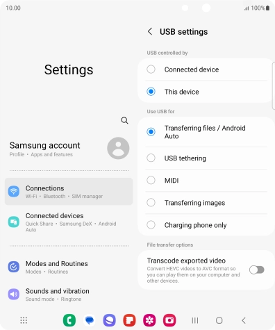 Press Transferring files / Android Auto.