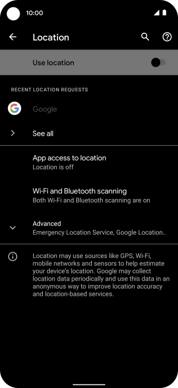 Press the indicator next to 'Use location' to turn the function on or off.