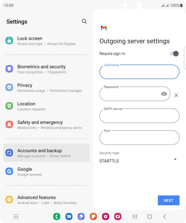 Press the field below 'Password' and key in the password of your email provider's outgoing server. Press the field below 'Password' and key in the password of your email provider's outgoing server.