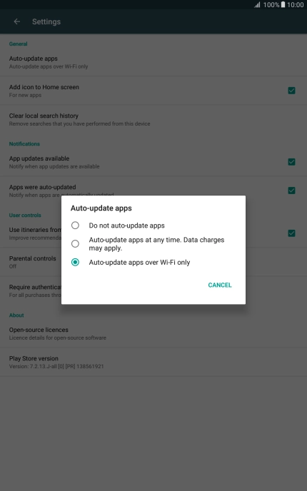 Press Do not auto-update apps to turn off the function.