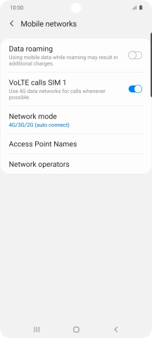 Press the indicator next to 'Data roaming' to turn the function on or off.