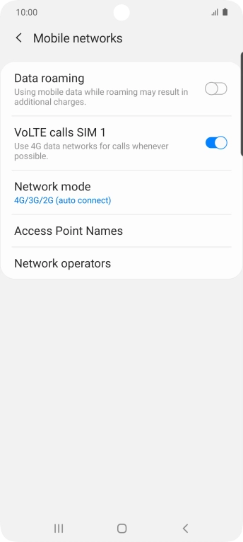 Press the indicator next to 'Data roaming' to turn the function on or off.