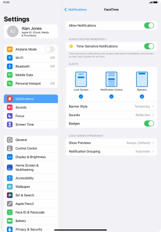 Press the indicator next to 'Allow Notifications' to turn notifications for the selected application on or off.