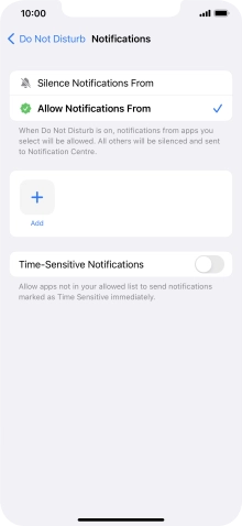 Press the indicator next to 'Time-Sensitive Notifications' to turn display of timed notifications on or off when Do Not Disturb is turned on.