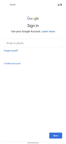 If you don't have a Google account, press Create account and follow the instructions on the screen to create an account.