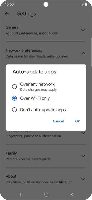 To turn on automatic update of apps using mobile network, press Over any network. To turn on automatic update of apps using mobile network, press Over any network.