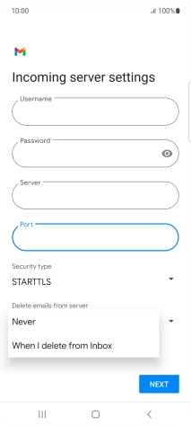 Press Never to keep emails on the server when you delete them on your phone.
