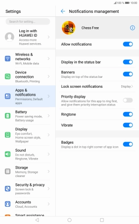 Press the indicator next to 'Allow notifications' to turn the function on or off.