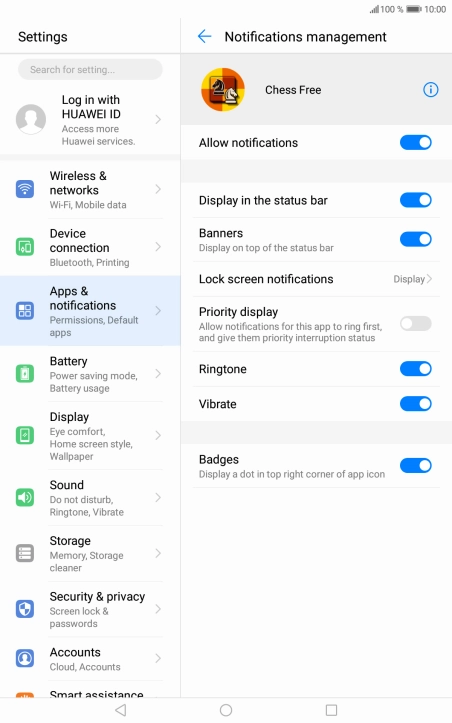 Press the indicator next to 'Allow notifications' to turn the function on or off.