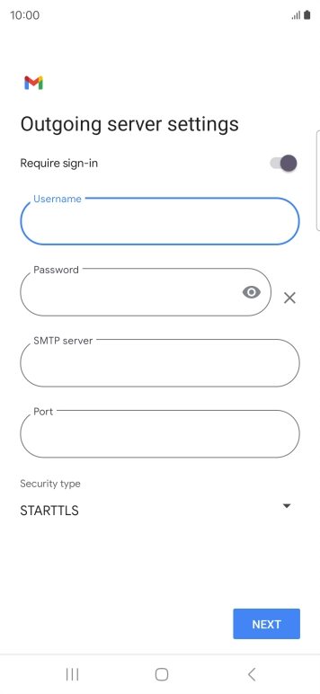Press the field below 'Password' and key in the password of your email provider's outgoing server.