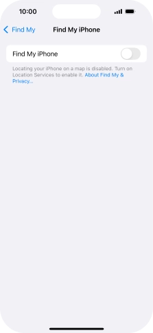 Press the indicator next to 'Find My iPhone' to turn on the function.