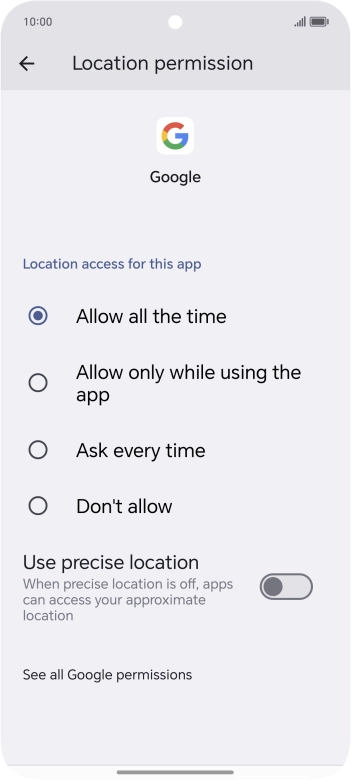 Press the required setting.