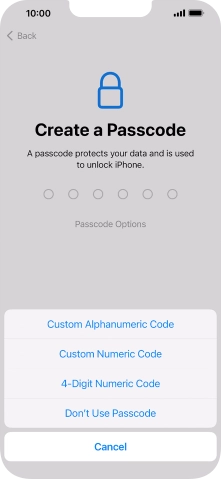 Follow the instructions on the screen to turn on the phone lock code or press Don't Use Passcode.