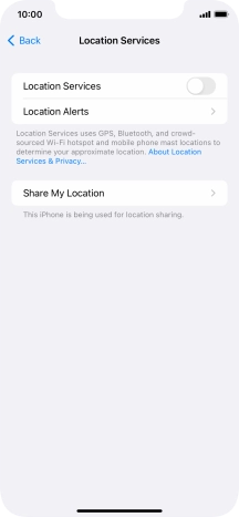 Press the indicator next to 'Location Services' to turn the function on or off.